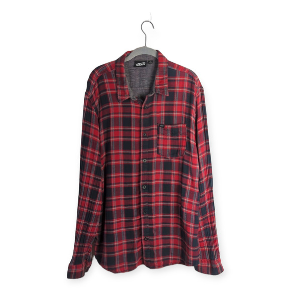 Vans Other - Vans Men's Red and Gray Plaid 100% Cotton‎ Gauzy Button Down Shirt XL Grunge Y2K